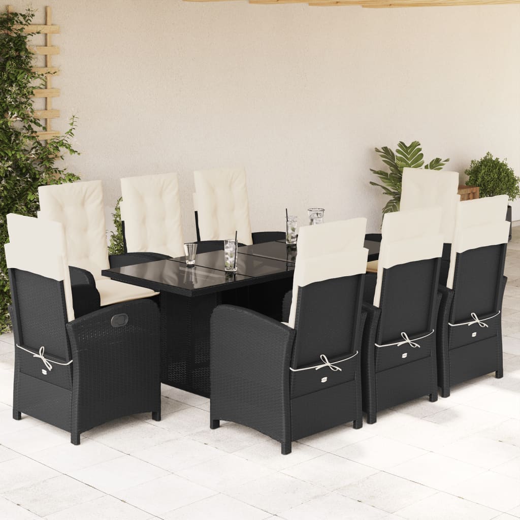 vidaXL Set da Pranzo da Giardino 9 pz con Cuscini Nero in Polyrattan