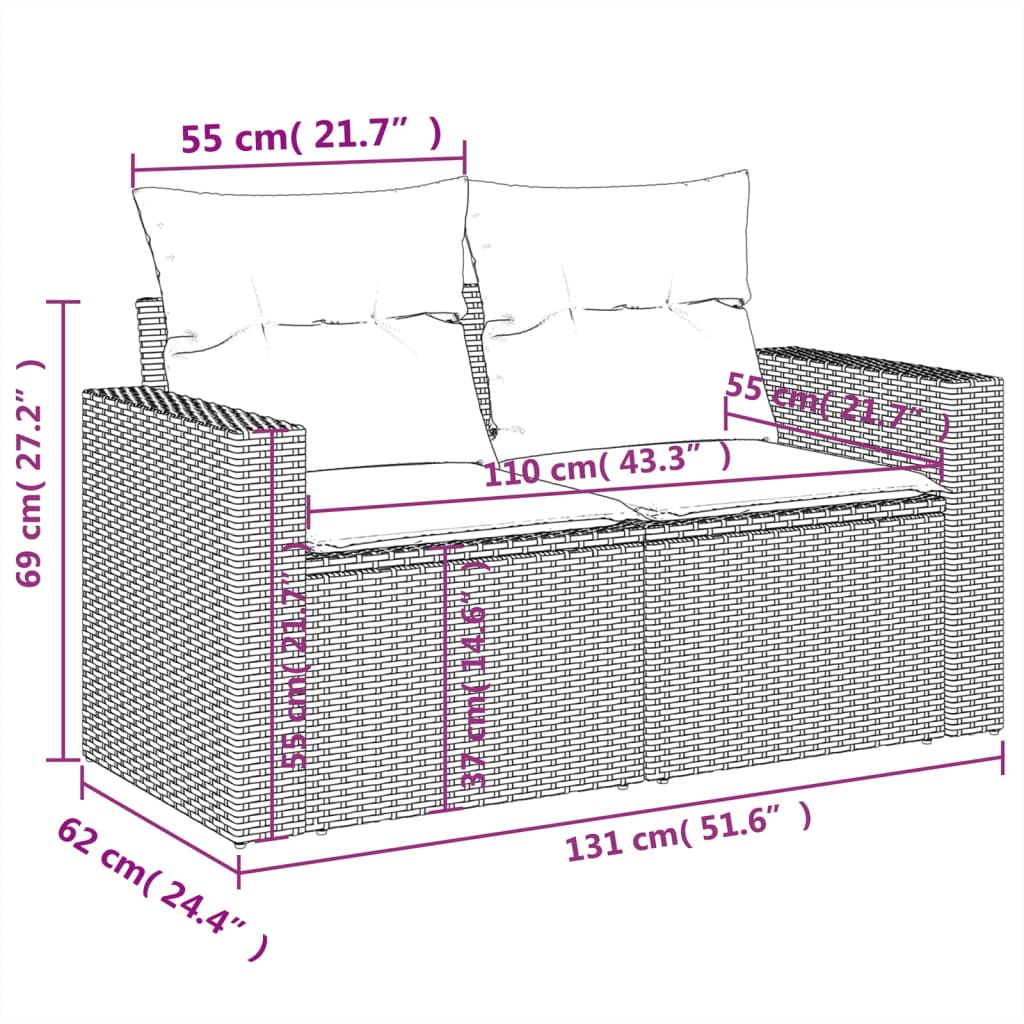 vidaXL Set Divani da Giardino 7 pz con Cuscini Grigio in Polyrattan