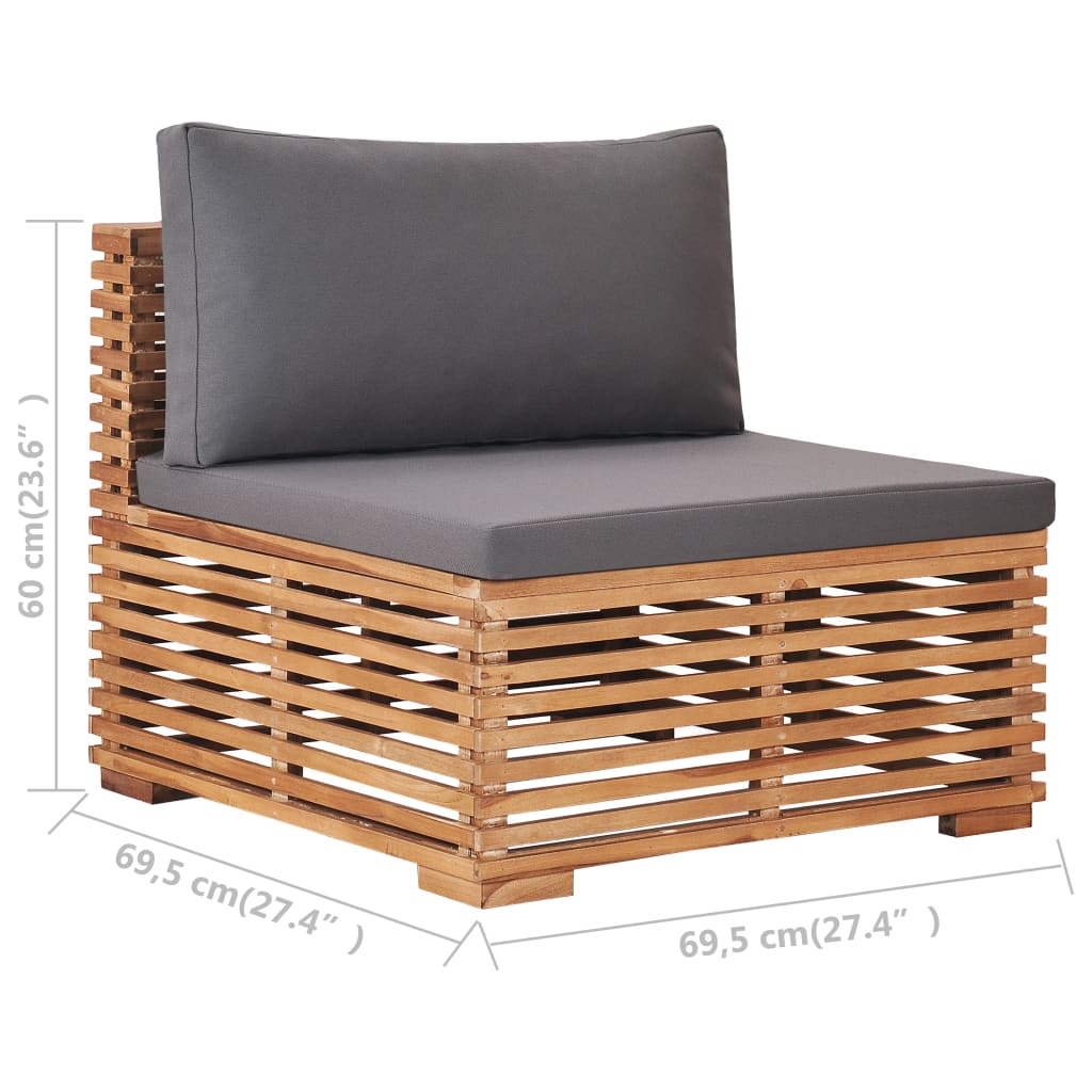 vidaXL Divano Centrale da Giardino con Cuscino Grigio Massello di Teak