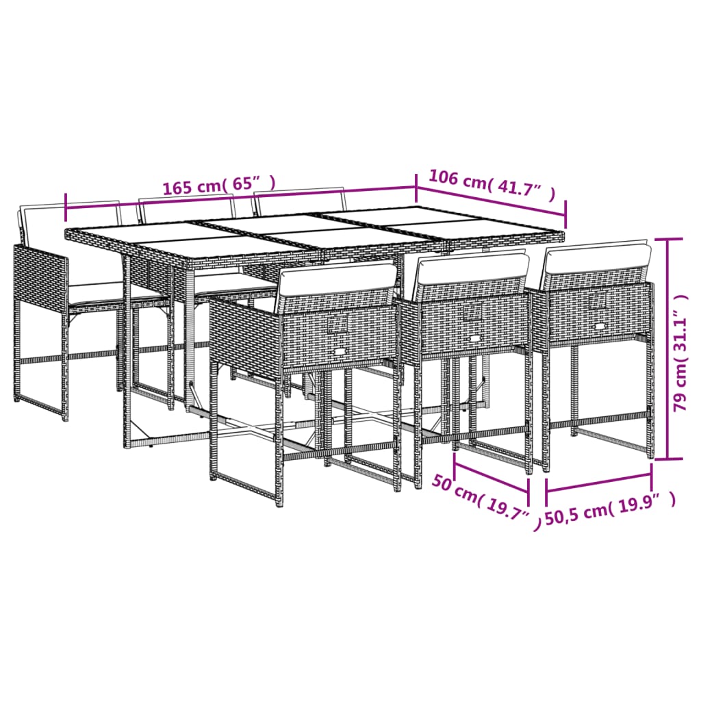 vidaXL Set da Pranzo da Giardino 7 pz Nero con Cuscini in Polyrattan