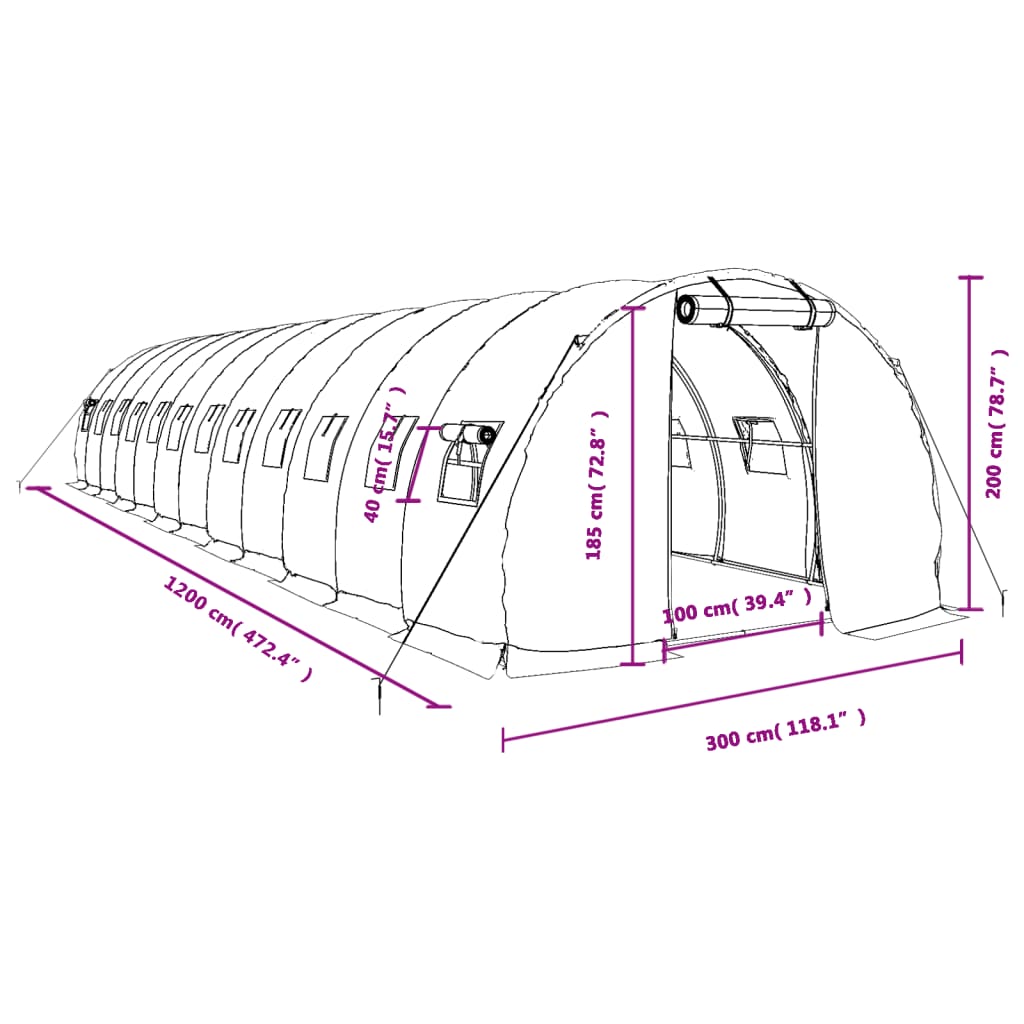 vidaXL Serra con Telaio in Acciaio Bianco 36 m² 12x3x2 m