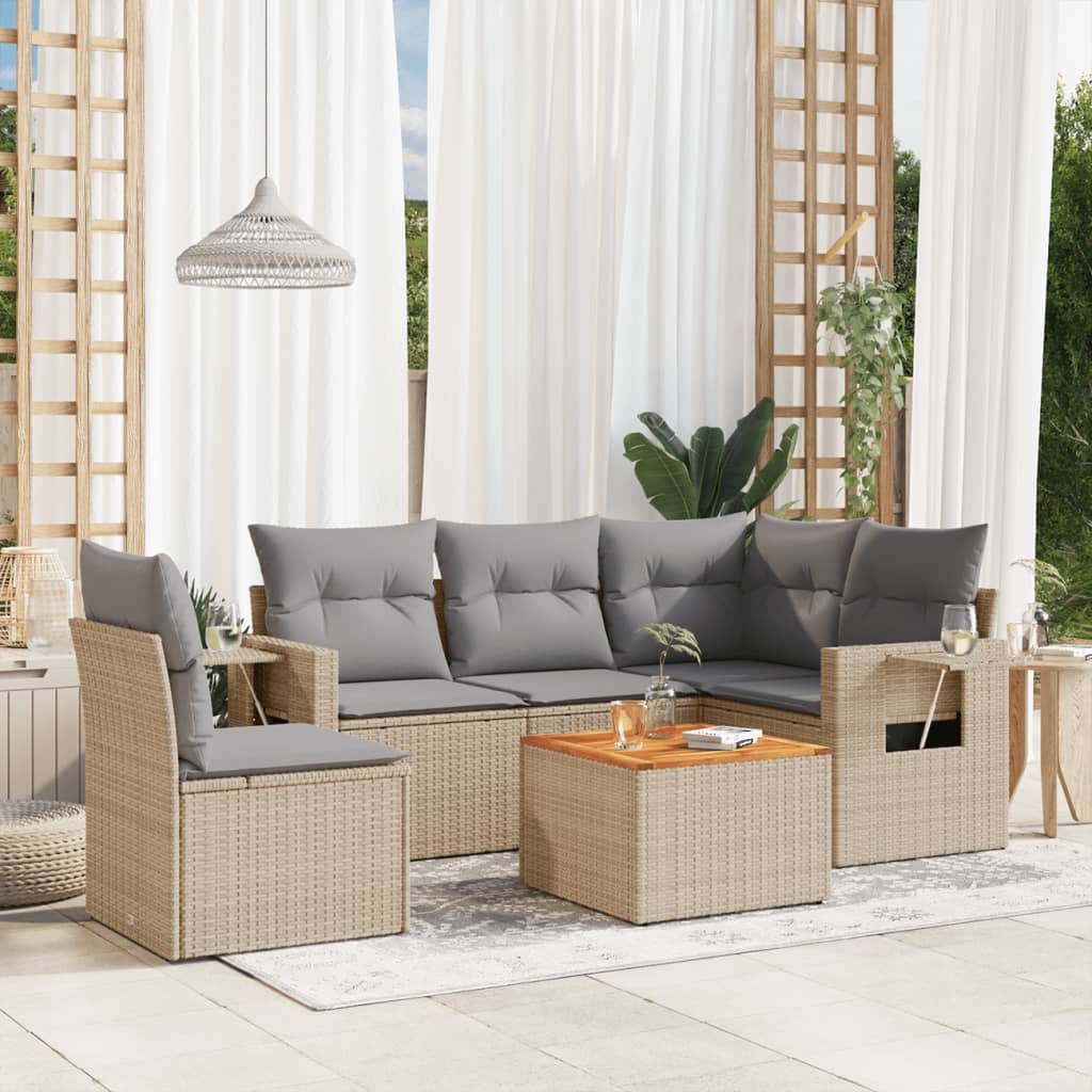 vidaXL Set Divano da Giardino 6 pz con Cuscini Beige in Polyrattan