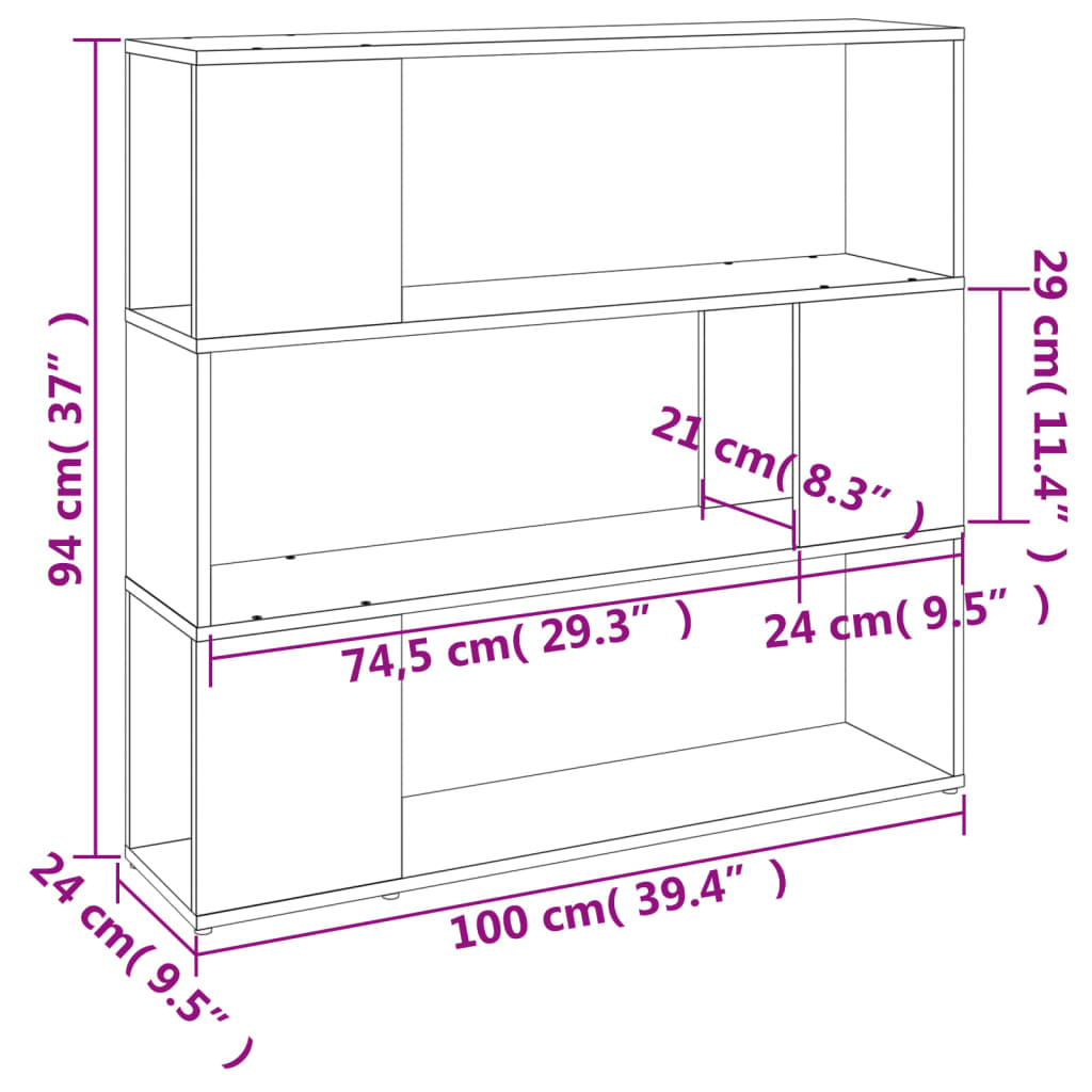 vidaXL Libreria/Divisorio Grigio Sonoma 100x24x94 cm