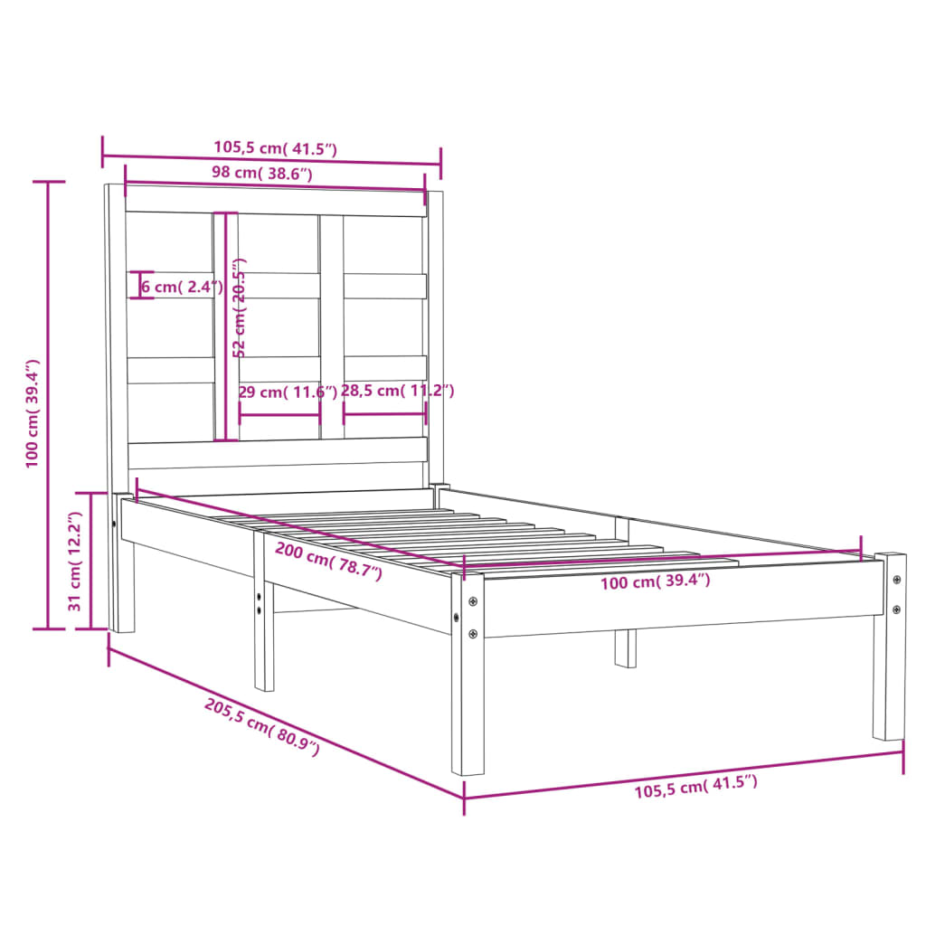 vidaXL Giroletto in Legno Massello 100x200 cm