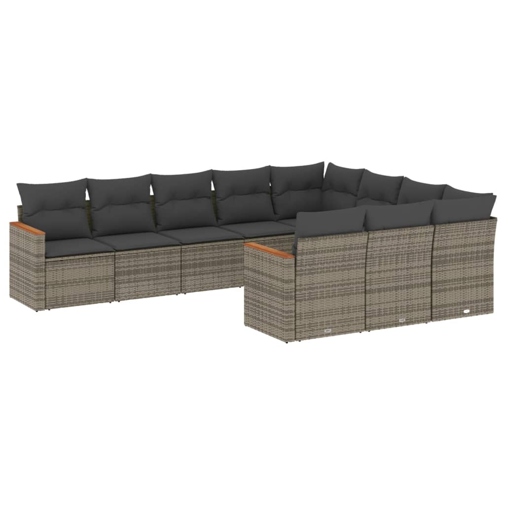 vidaXL Set Divano da Giardino 10 pz con Cuscini Grigio in Polyrattan