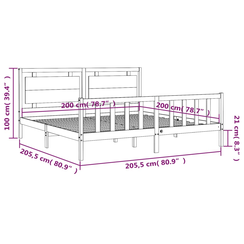 vidaXL Giroletto con Testiera ambra 200x200 cm in Legno Massello