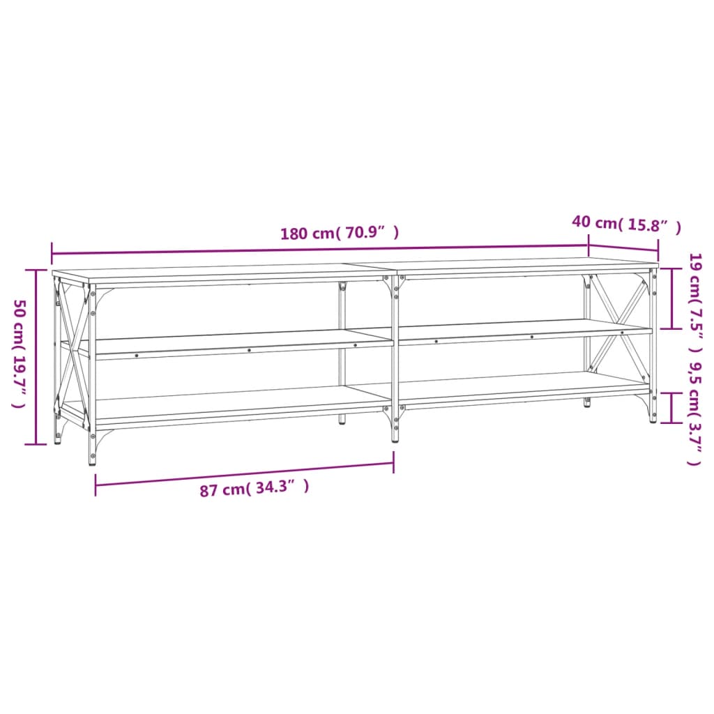 vidaXL Mobile TV Grigio Sonoma 180x40x50 cm in Legno Multistrato