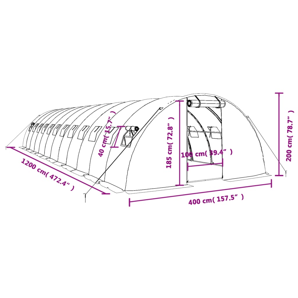 vidaXL Serra con Telaio in Acciaio Verde 48 m² 12x4x2 m