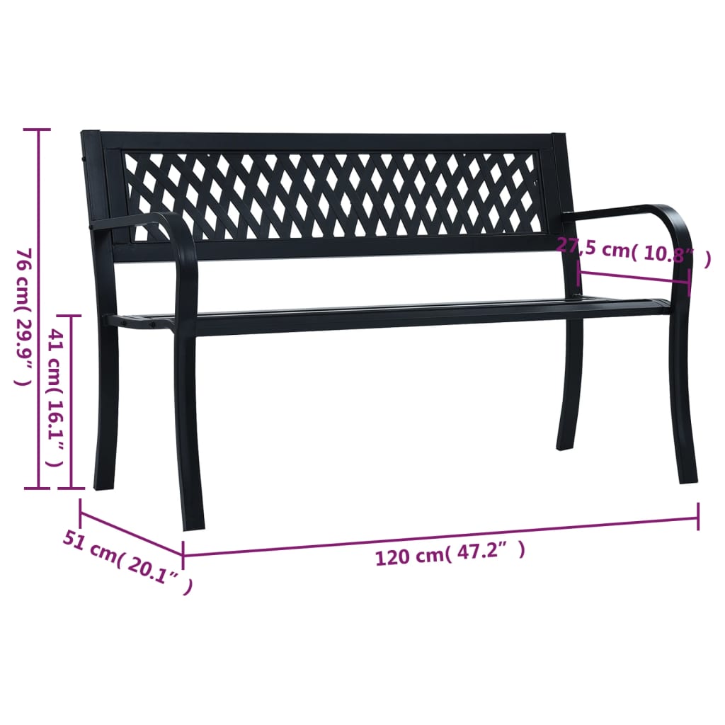 vidaXL Panca da Giardino Nera 120 cm Acciaio