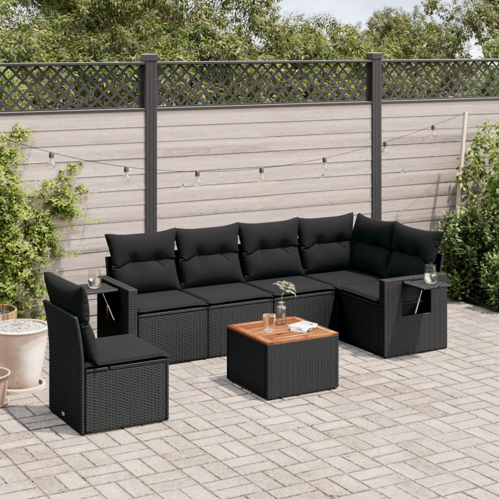 vidaXL Set Divani da Giardino con Cuscini 7pz Nero Polyrattan