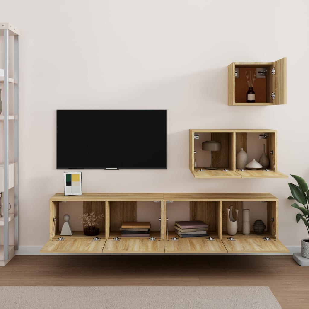 vidaXL Set di Mobili Porta TV 4 pz Rovere Sonoma in Legno Multistrato