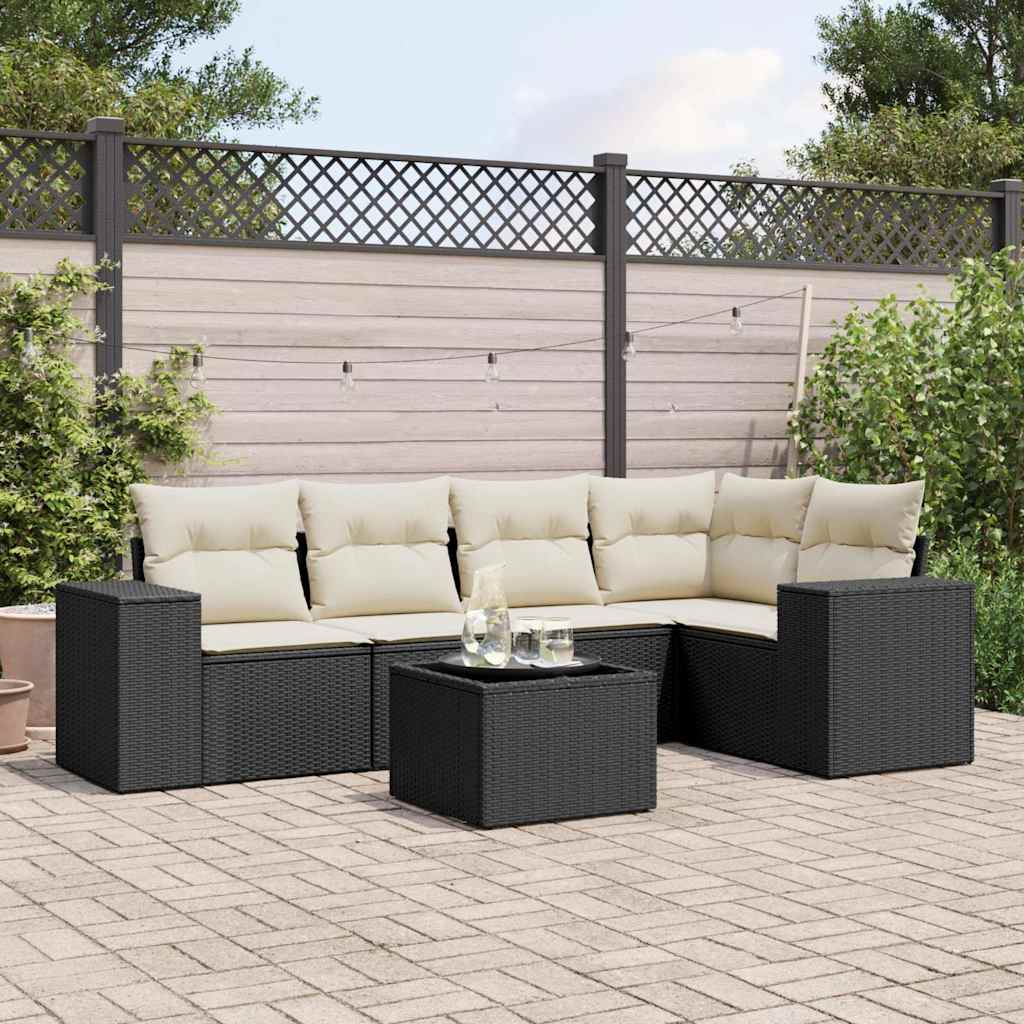 vidaXL Set Divano da Giardino 6 pz con Cuscini Nero in Polyrattan