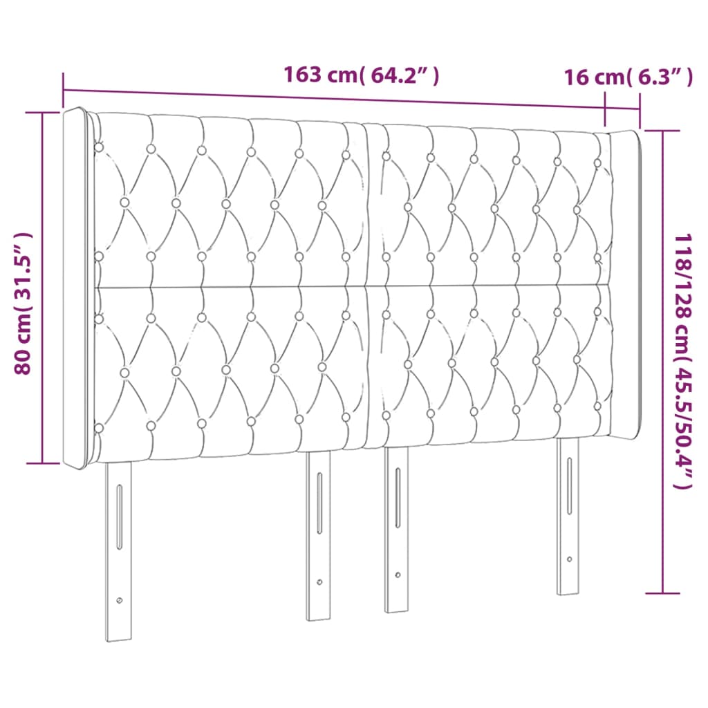 vidaXL Testiera a LED Tortora 163x16x118/128 cm in Tessuto