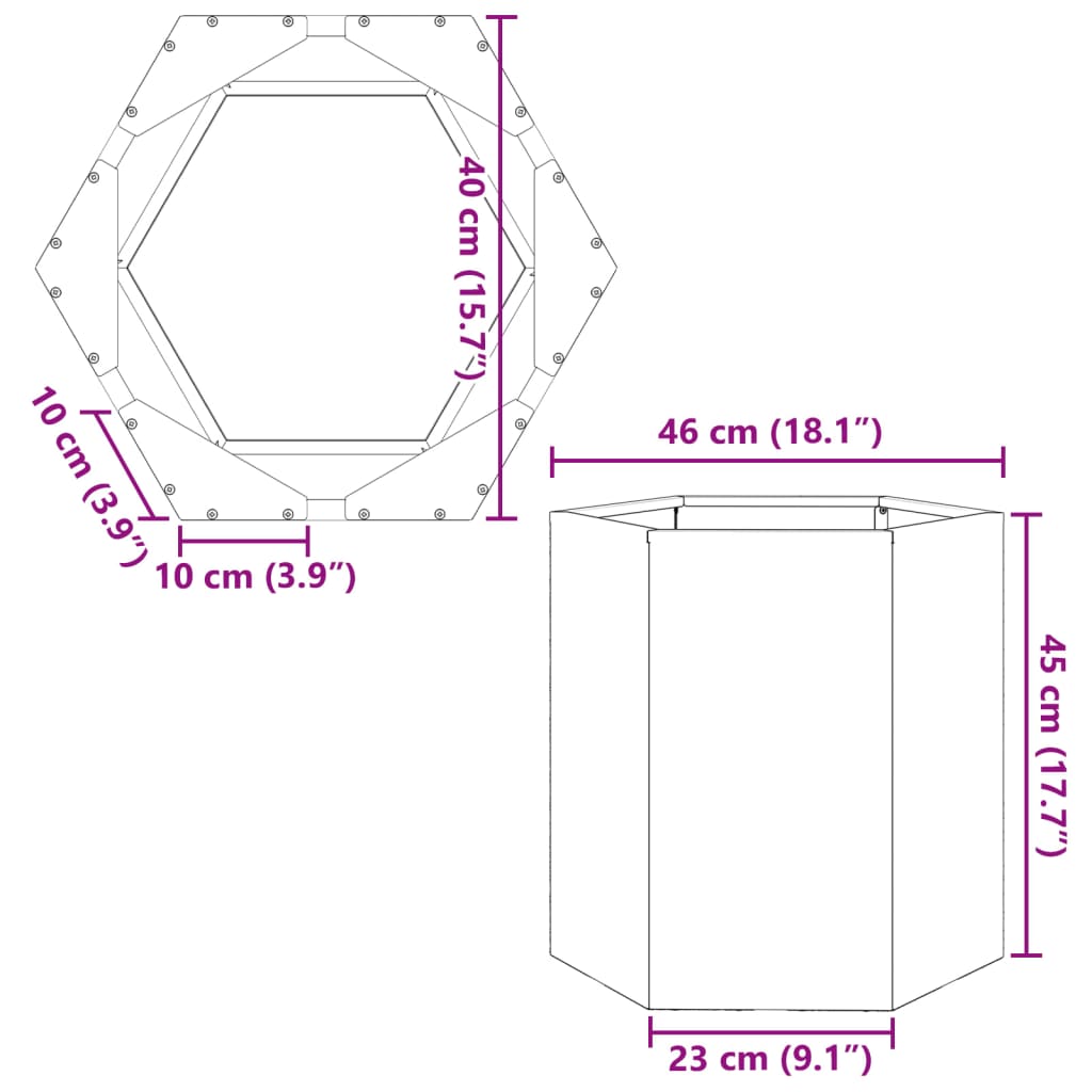 vidaXL Fioriera da Giardino Bianca Esagono 46x40x45 cm in Acciaio