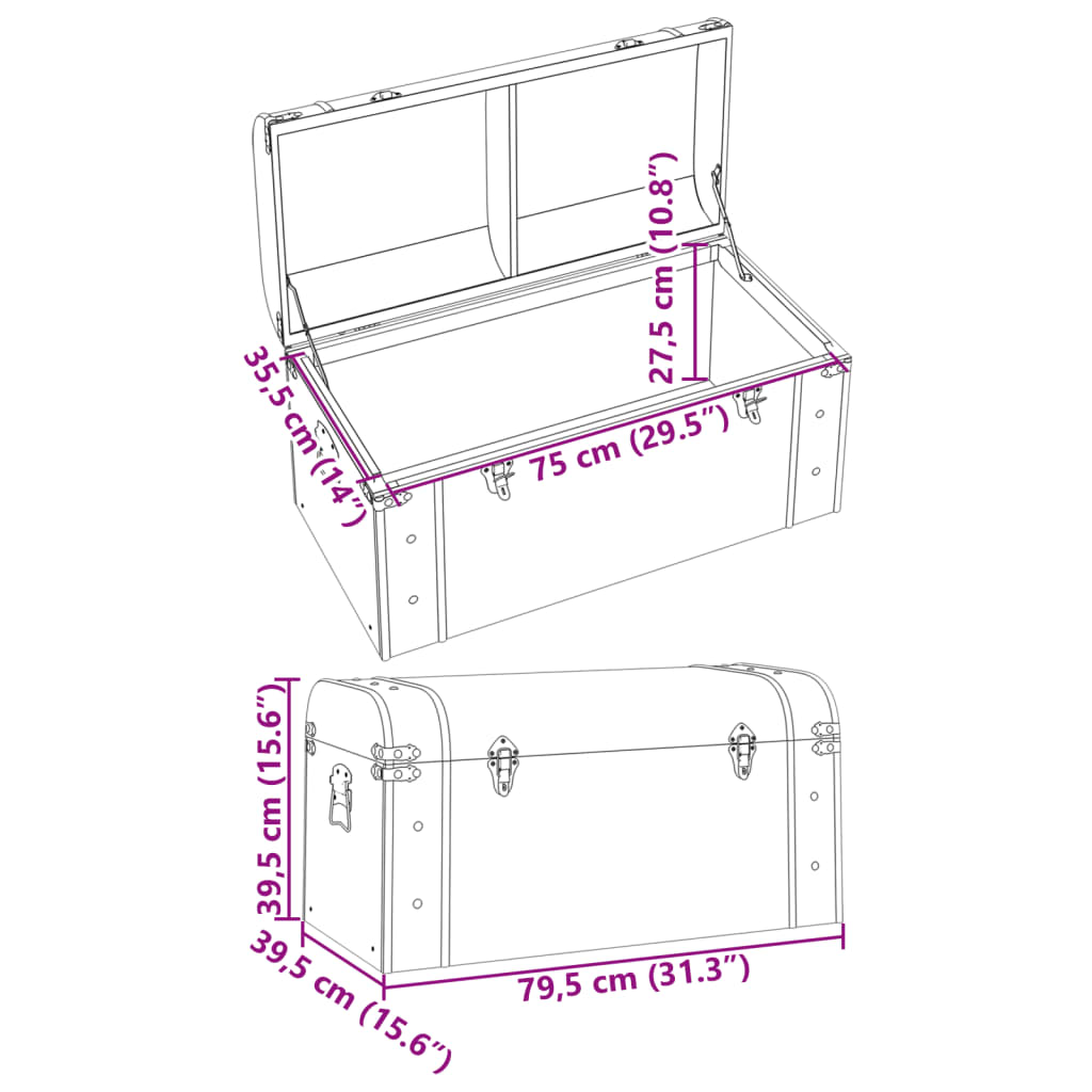 vidaXL Scrigno Tesoro Chiusure Marrone Scuro 79,5x39,5x39,5 Compensato