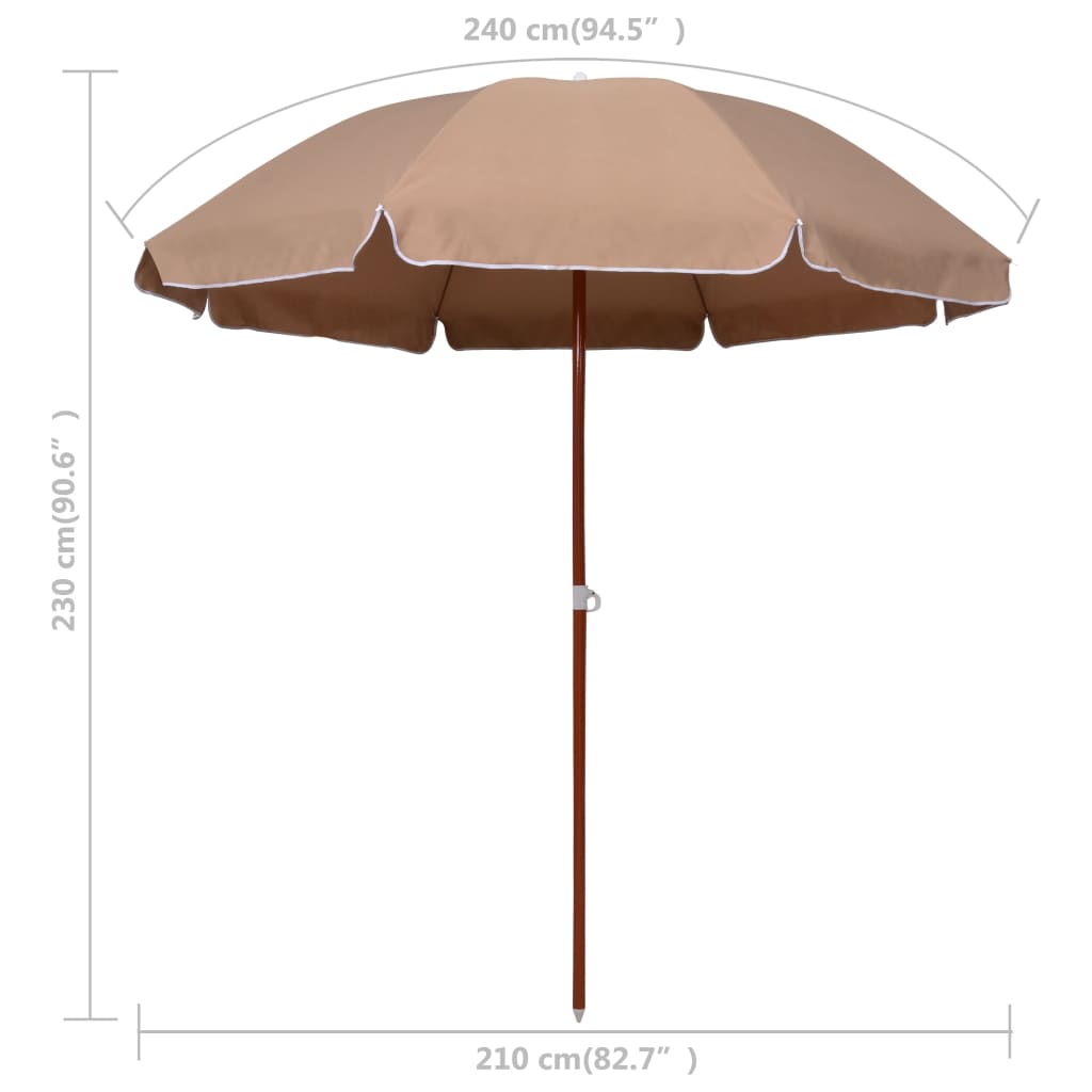 vidaXL Ombrellone da Giardino con Palo in Acciaio 240 cm Tortora