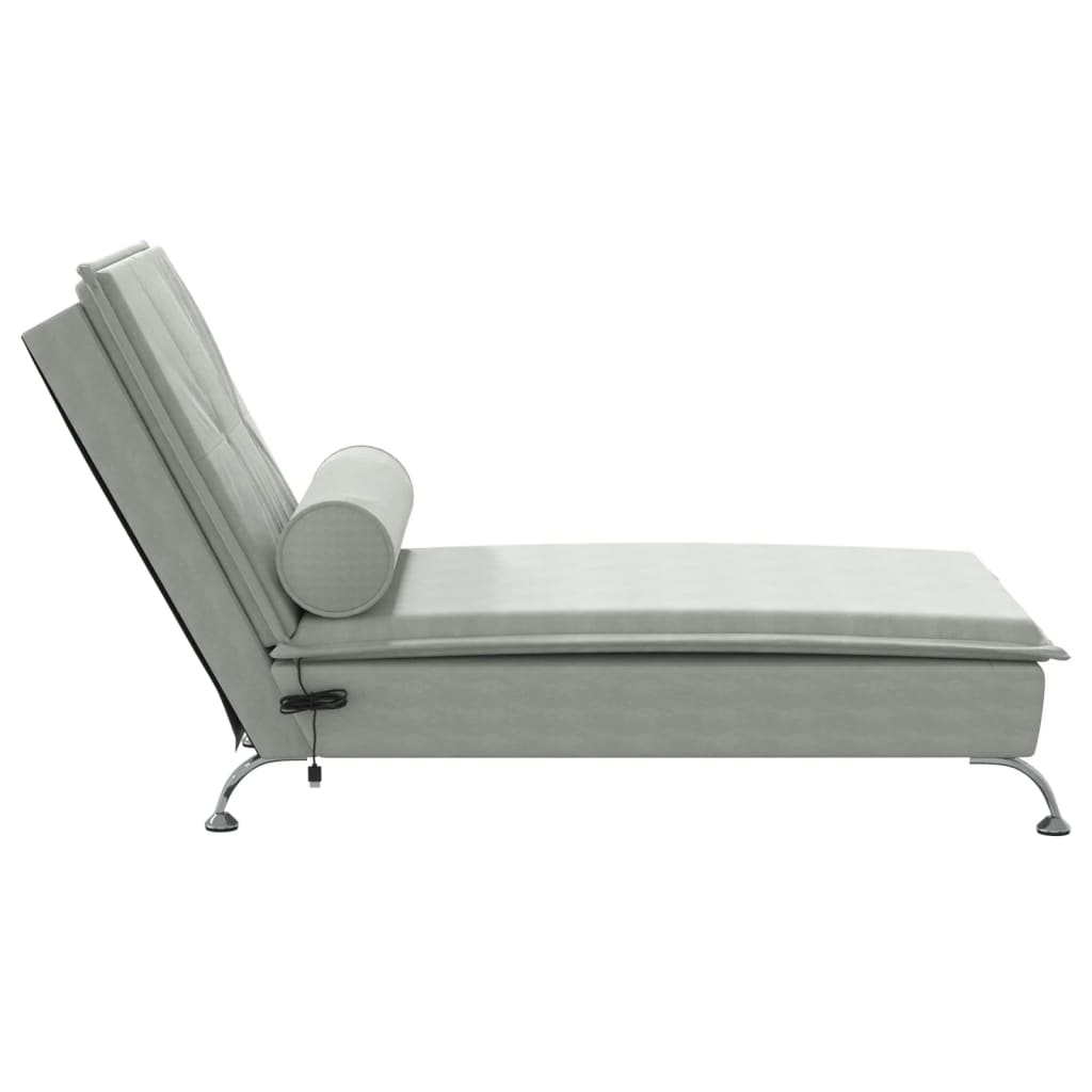 vidaXL Chaise Longue Massaggi Cuscino a Rullo Grigio Chiaro in Velluto