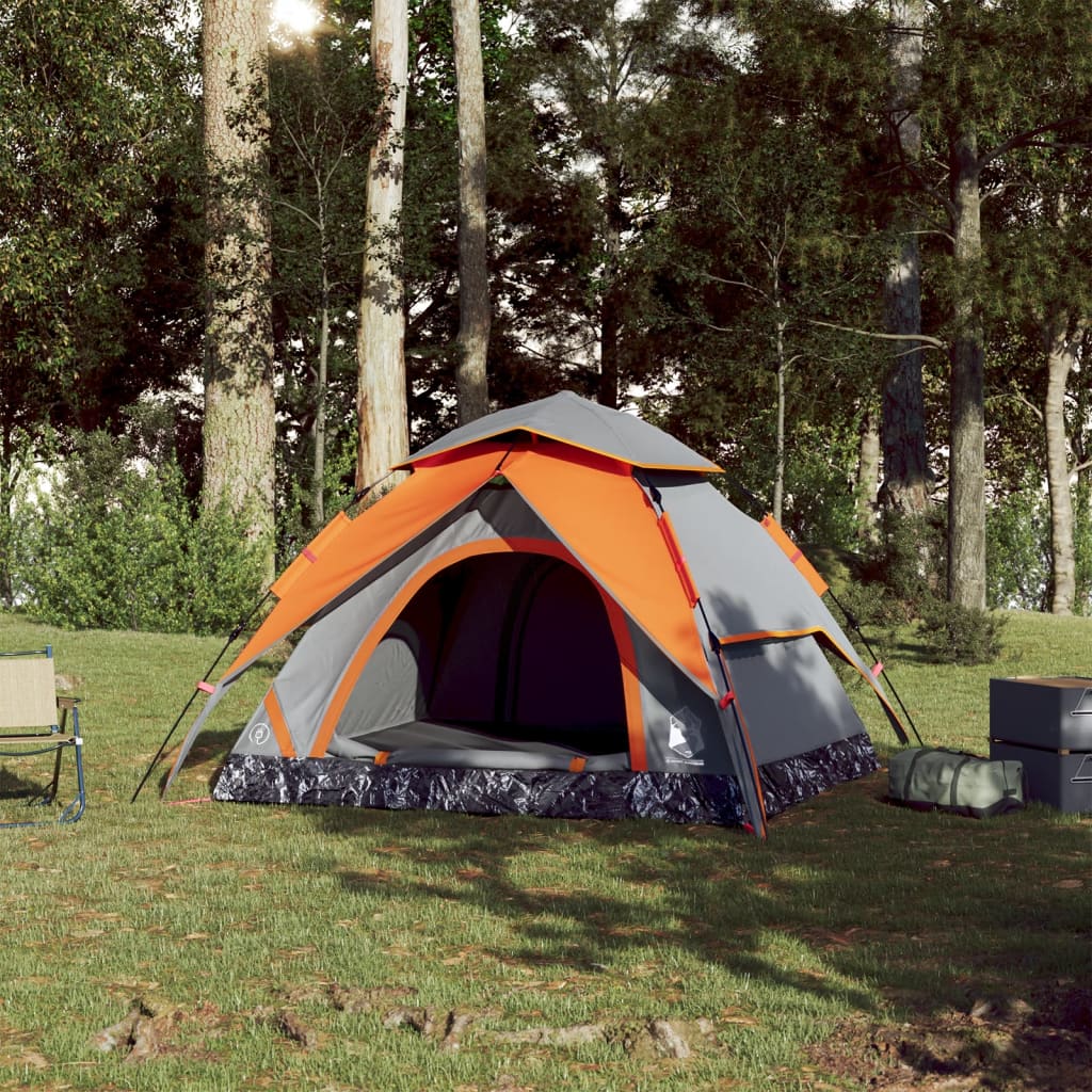 vidaXL Tenda a Cupola 3 Persone Grigio e Arancione a Rilascio Rapido