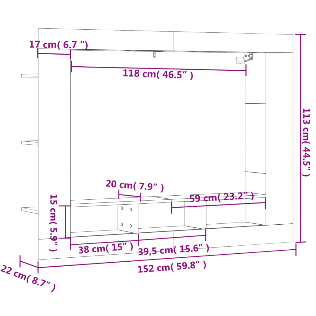 vidaXL Mobile Porta TV Rovere Marrone 152x22x113 cm Legno Multistrato