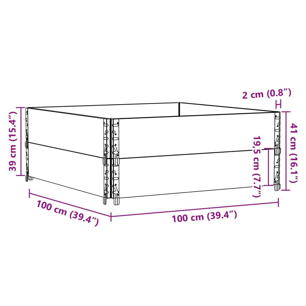 vidaXL Paretali per Pallet 2 pz Neri 100x100cm Legno Massello di Pino