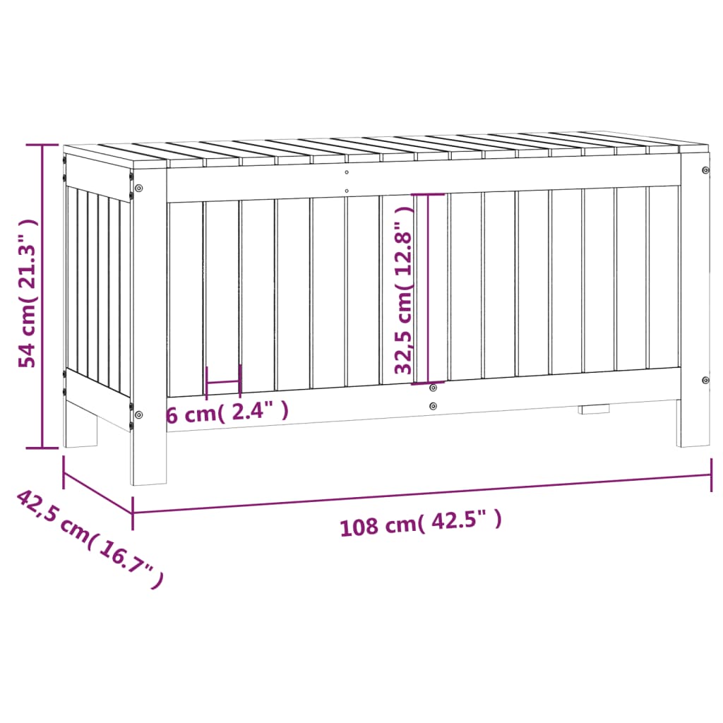 vidaXL Contenitore da Giardino Nero 108x42,5x54cm Legno Massello Pino