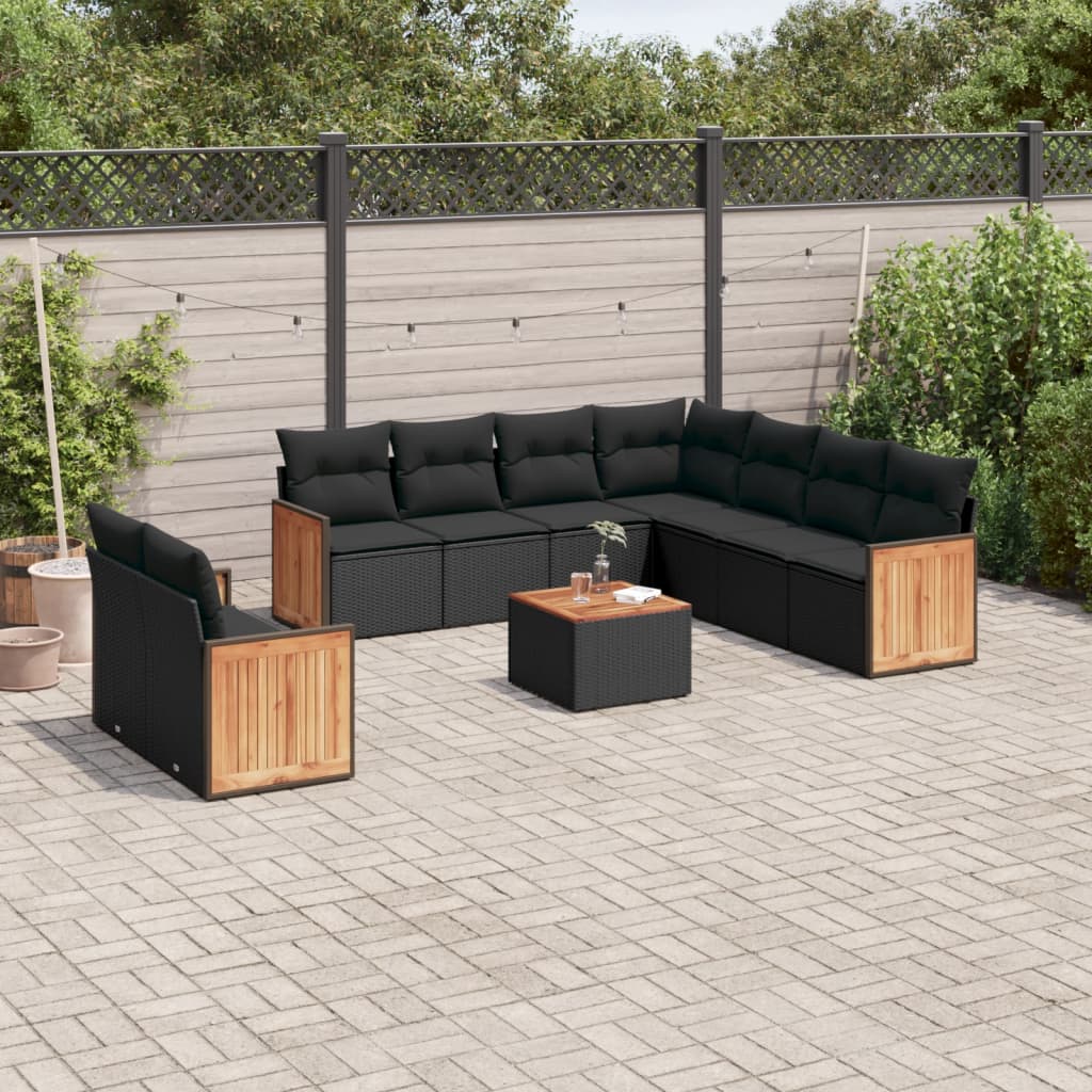 vidaXL Set Divani da Giardino 10pz con Cuscini in Polyrattan Nero