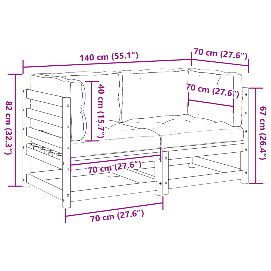 vidaXL Set Divani Giardino 2 pz con Cuscini Marrone Cera Massello Pino