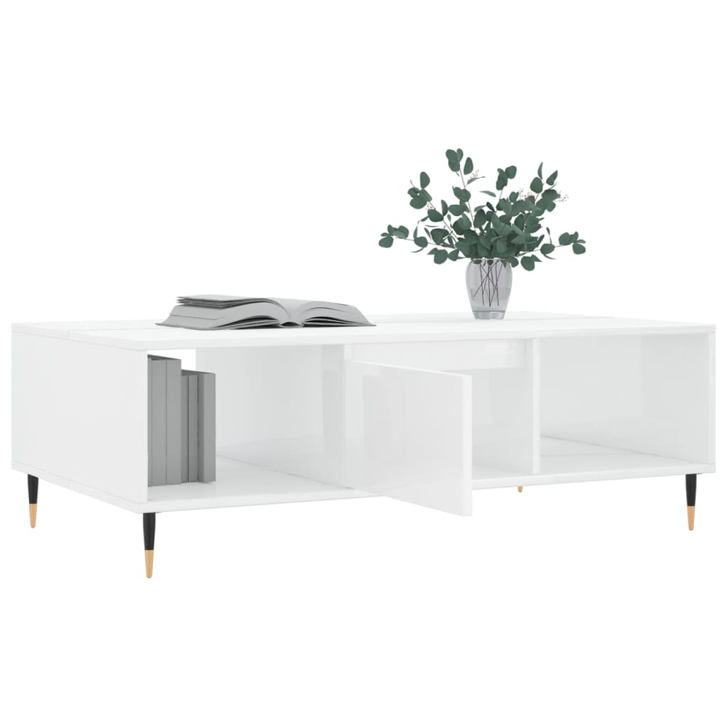 vidaXL Tavolino da Salotto Bianco Lucido 104x60x35cm Legno Multistrato