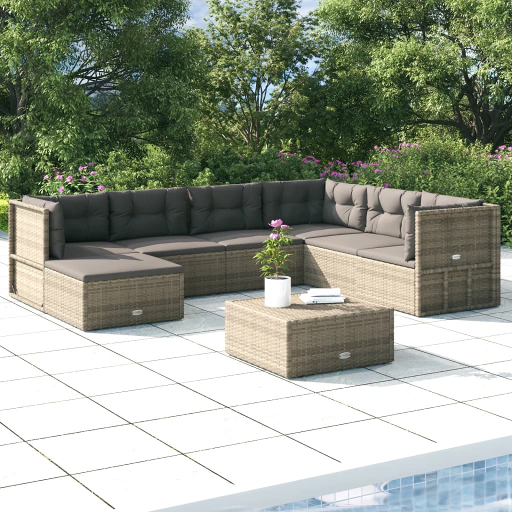 vidaXL Set Divani da Giardino 7 pz con Cuscini in Polyrattan Grigio