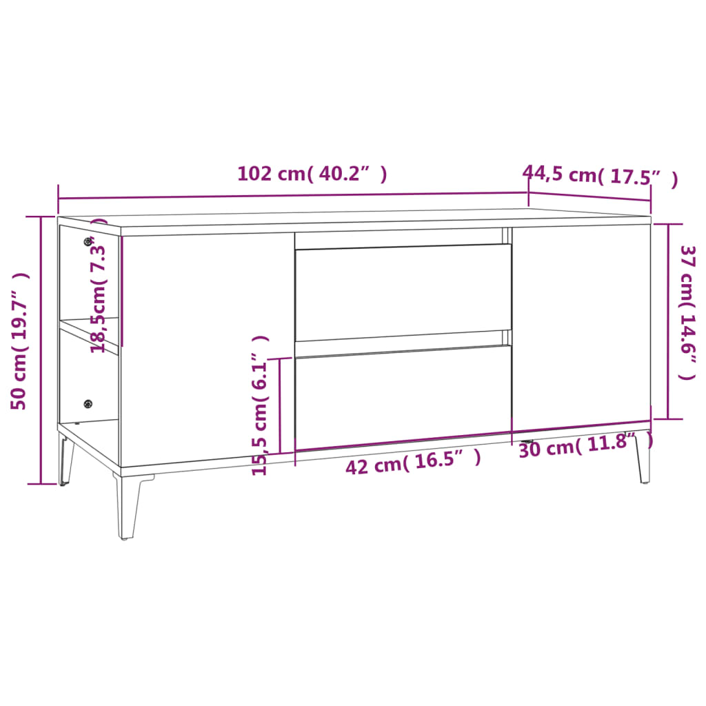 vidaXL Mobile Porta TV Bianco Lucido 102x44,5x50 cm Legno Multistrato