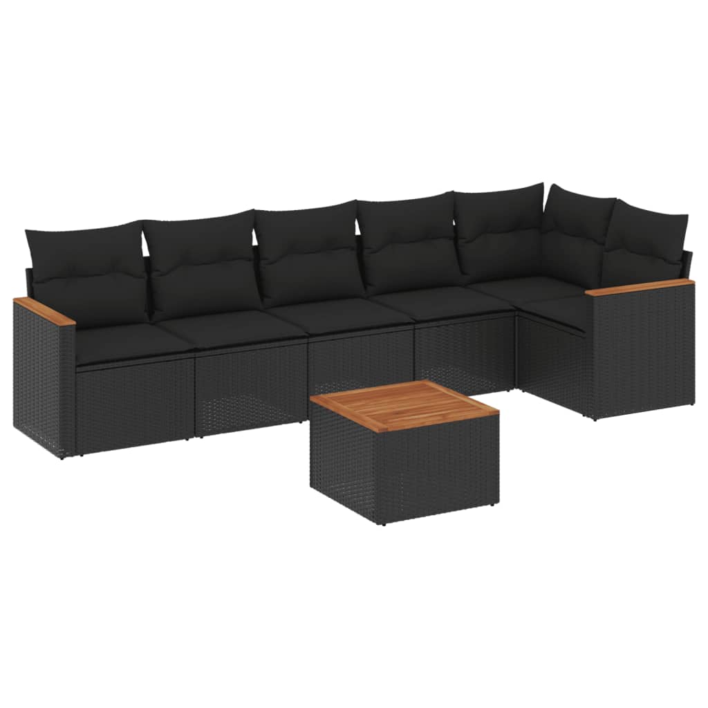 vidaXL Set Divani da Giardino con Cuscini 7pz Nero Polyrattan