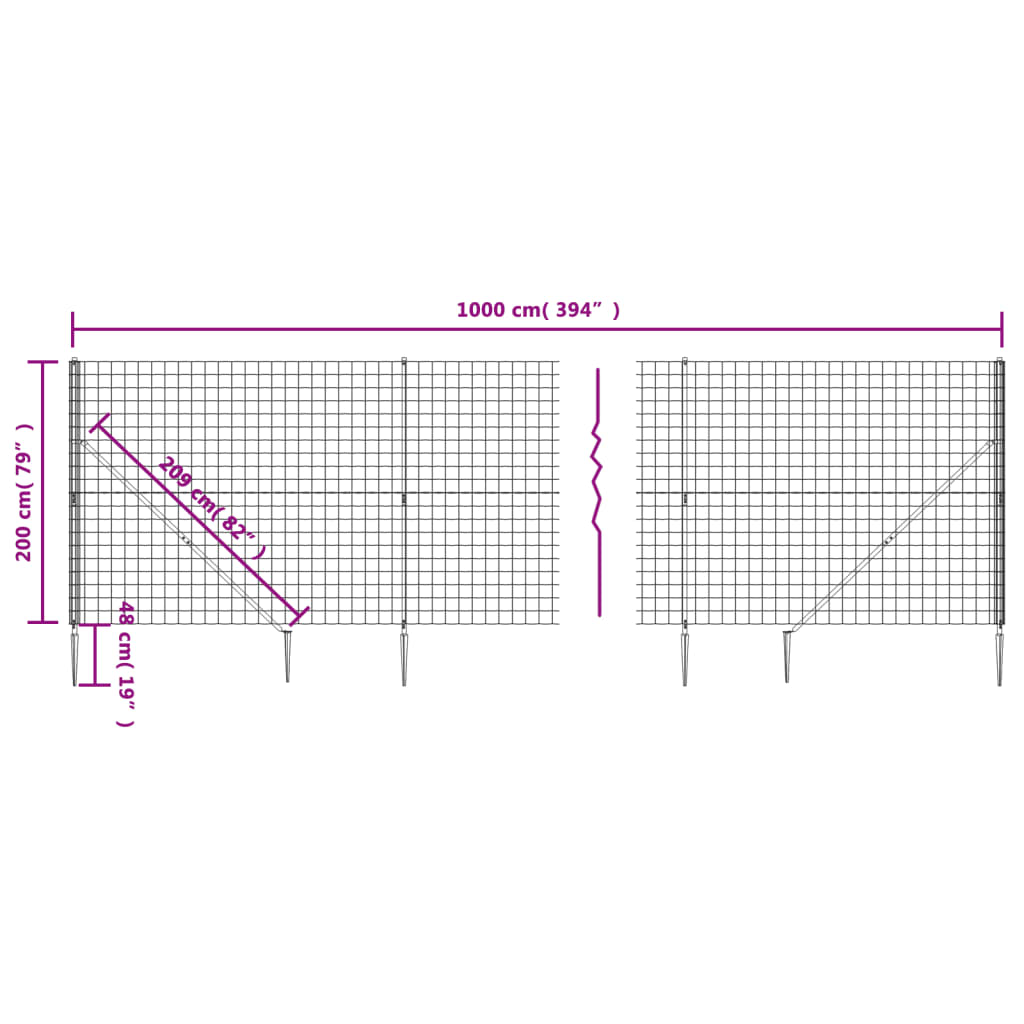 vidaXL Recinzione Metallica con Picchetti Ancoraggio Verde 2x10 m