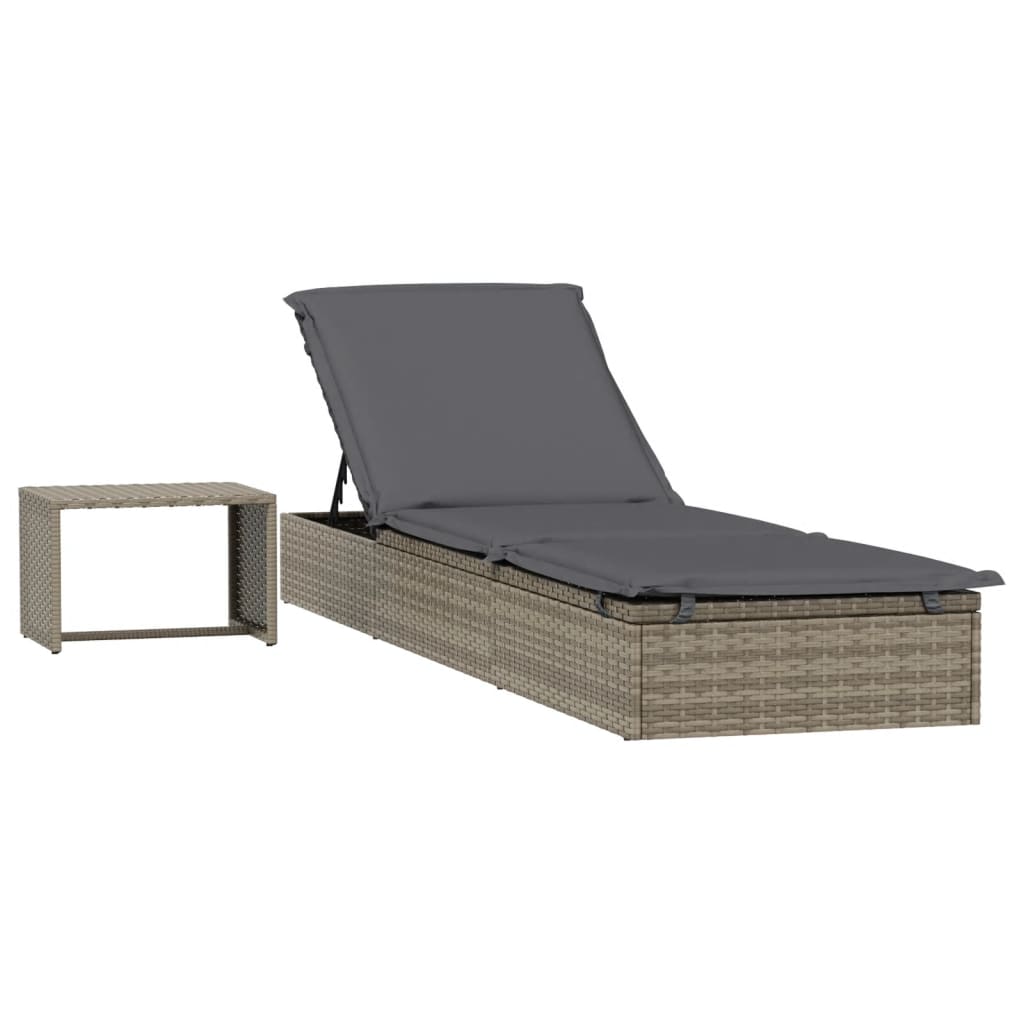 vidaXL Lettino Prendisole 1 pz con Tavolino Grigio in Polyrattan