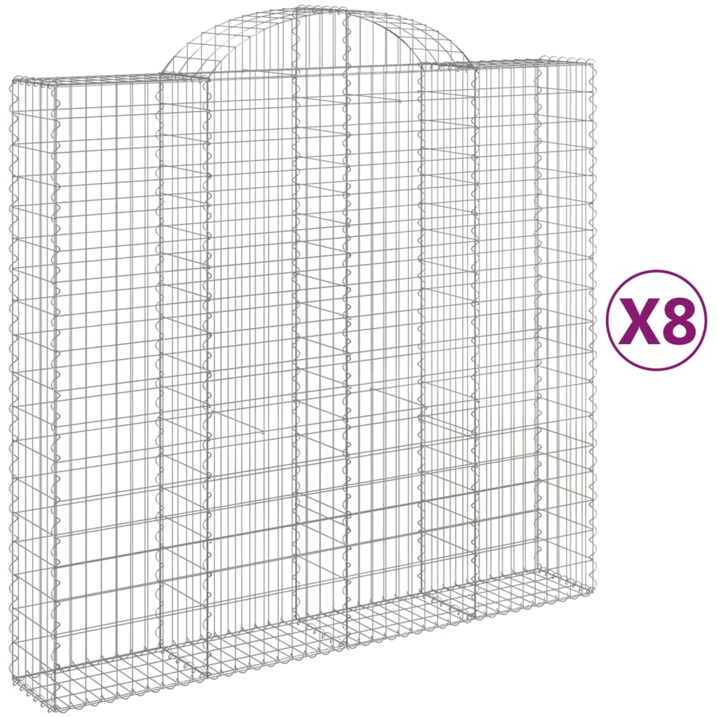 vidaXL Cesti Gabbioni ad Arco 8 pz 200x50x180/200 cm Ferro Zincato