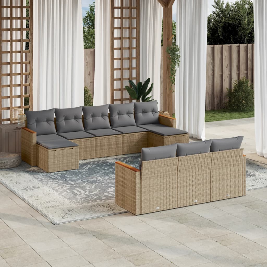 vidaXL Set Divano da Giardino 10 pz con Cuscini Beige Misto Polyrattan