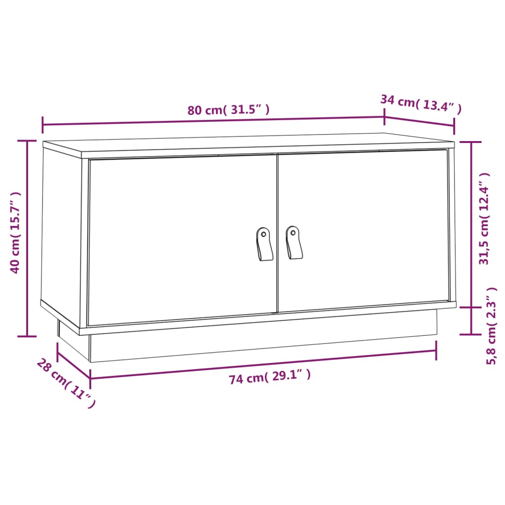 vidaXL Mobile Porta TV 80x34x40 cm in Legno Massello di Pino