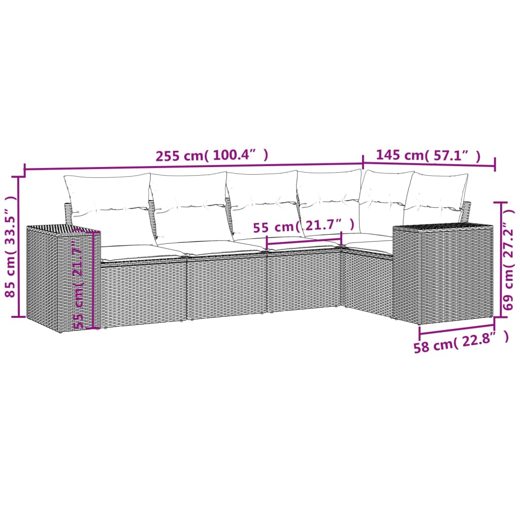 vidaXL Set Divani da Giardino 5 pz con Cuscini in Polyrattan Nero