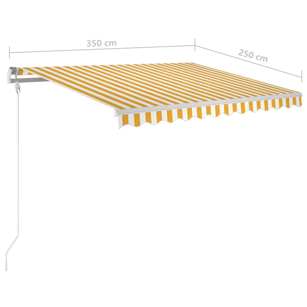 vidaXL Tenda da Sole Retrattile Manuale e Pali 3,5x2,5m Gialla Bianca