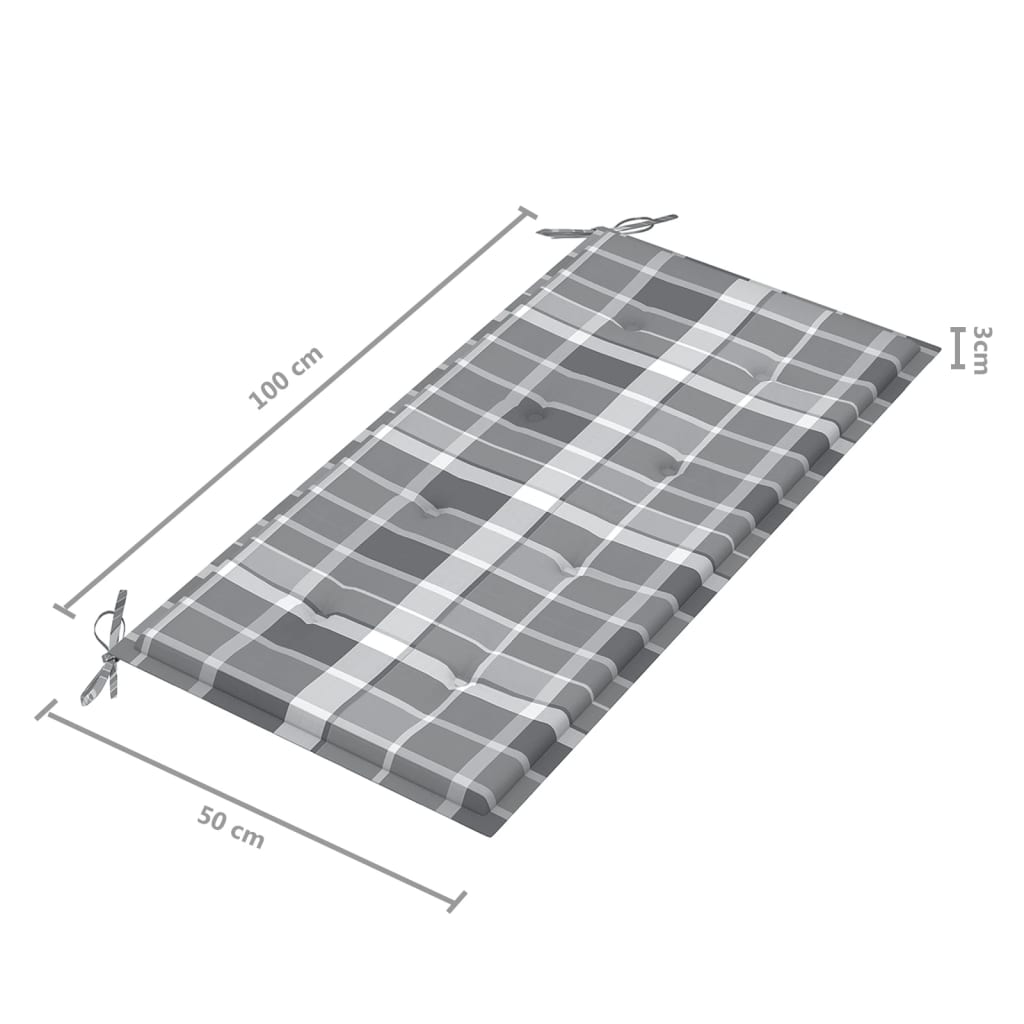 vidaXL Panca da Giardino con Cuscino Grigio a Quadri 112 cm Legno Teak