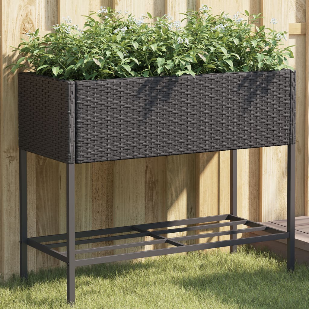 vidaXL Fioriere da Giardino con Ripiani 2pz Nere 90x40x75cm Polyrattan