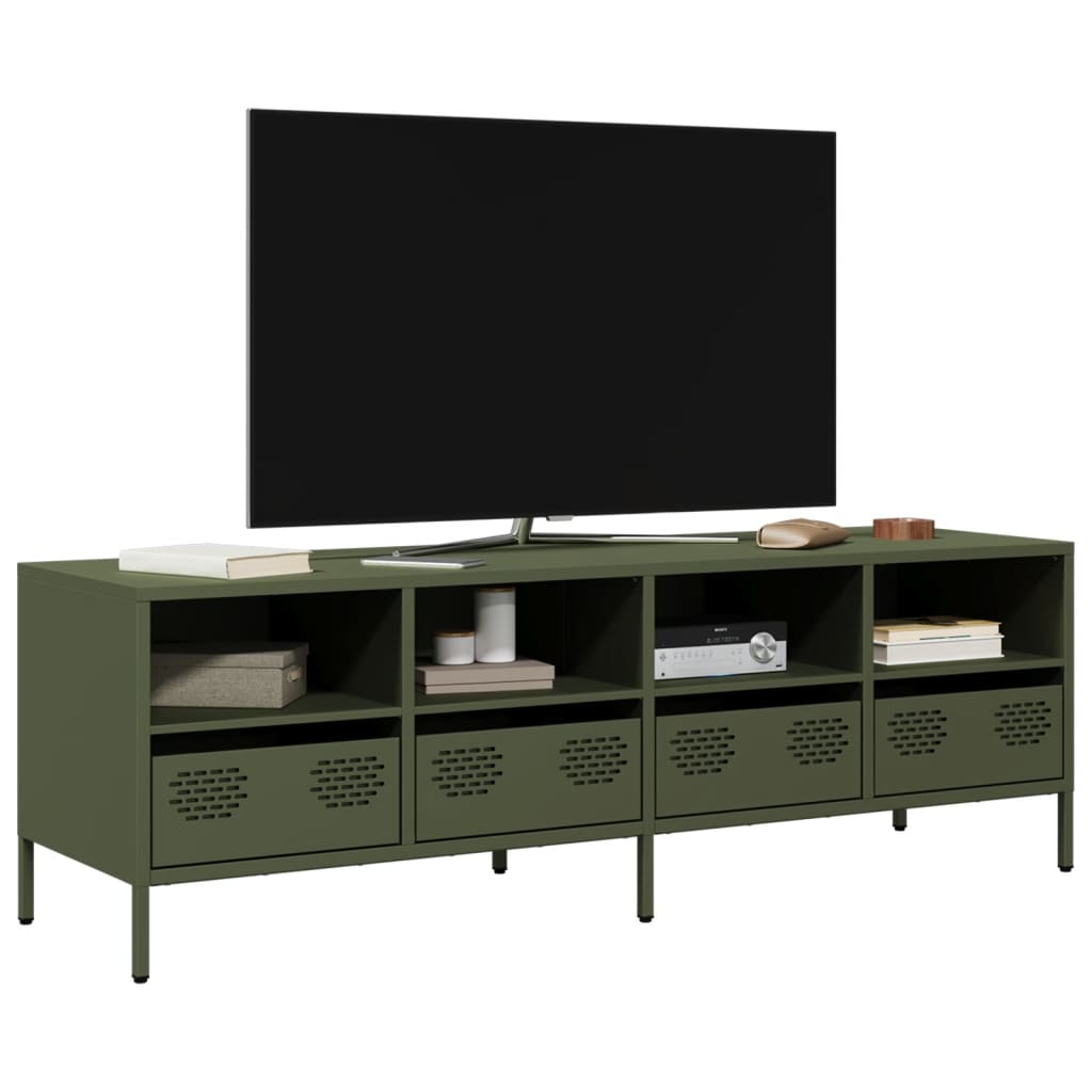 vidaXL Mobile TV Verde Oliva 135x39x43,5cm Acciaio Laminato a Freddo