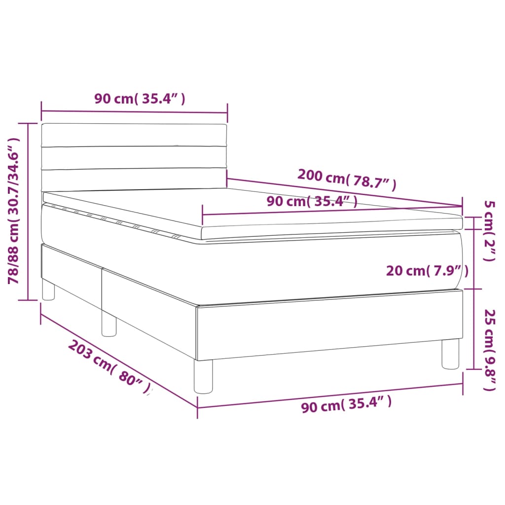 vidaXL Giroletto a Molle con Materasso Grigio Chiaro 90x200 cm Tessuto