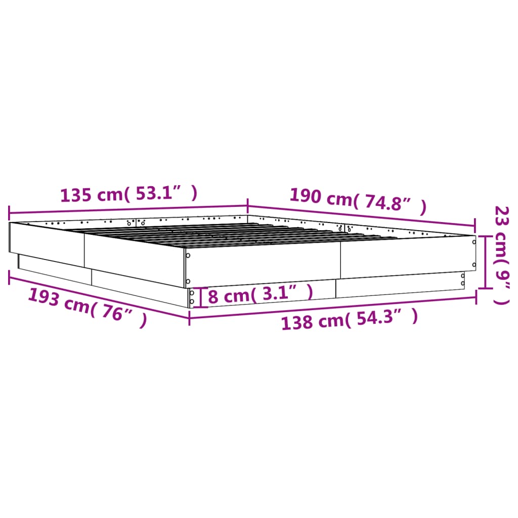 vidaXL Giroletto Grigio Cemento 135x190 cm in Legno Multistrato