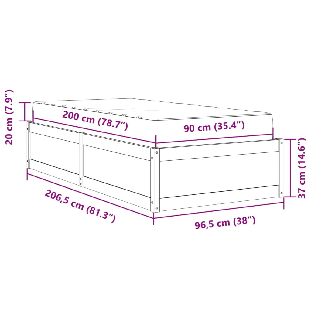 vidaXL Letto con Materasso 90x200 cm in Legno Massello di Pino