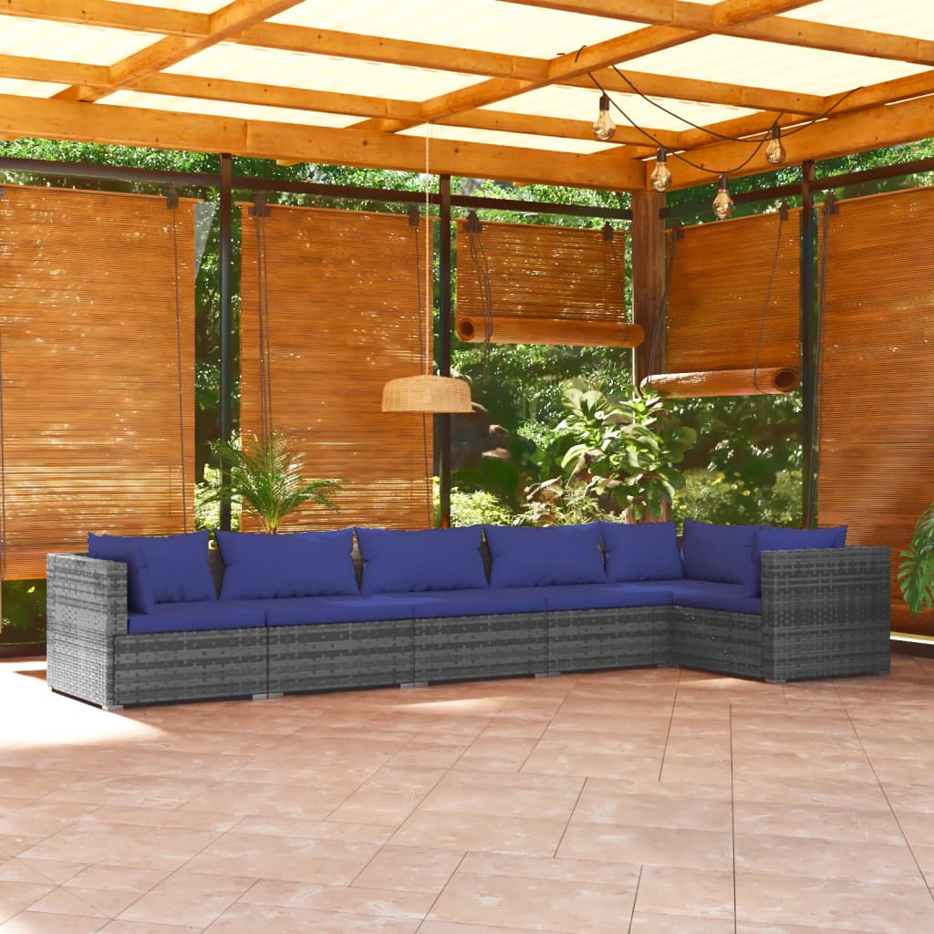 vidaXL Set Divani da Giardino 6 pz con Cuscini in Polyrattan Grigio