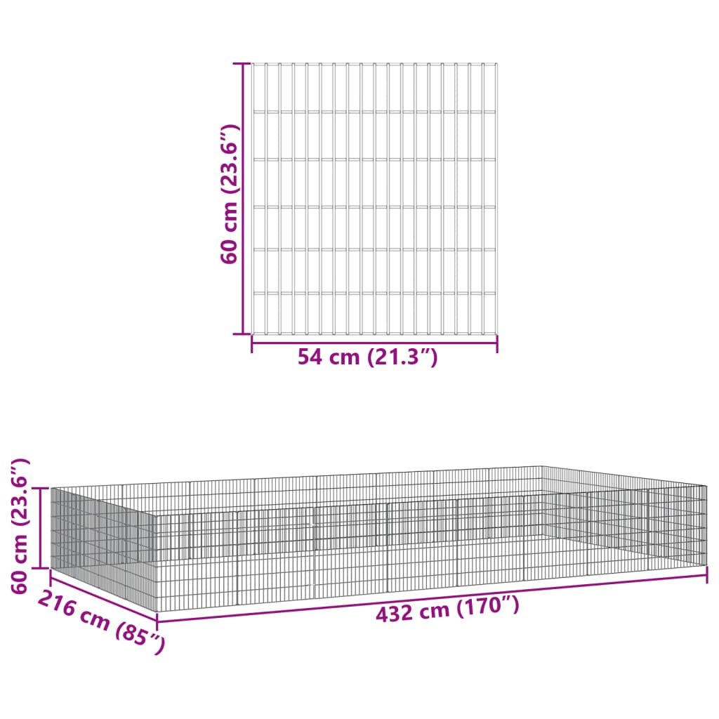 vidaXL Recinto per Animali Ruspante 24 Pannelli 54x60 cm Ferro Zincato