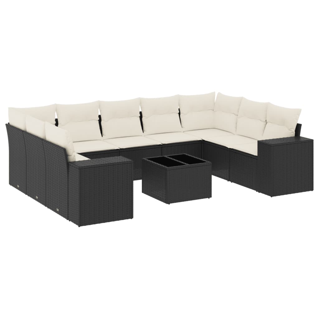 vidaXL Set Divani da Giardino 10pz con Cuscini in Polyrattan Nero