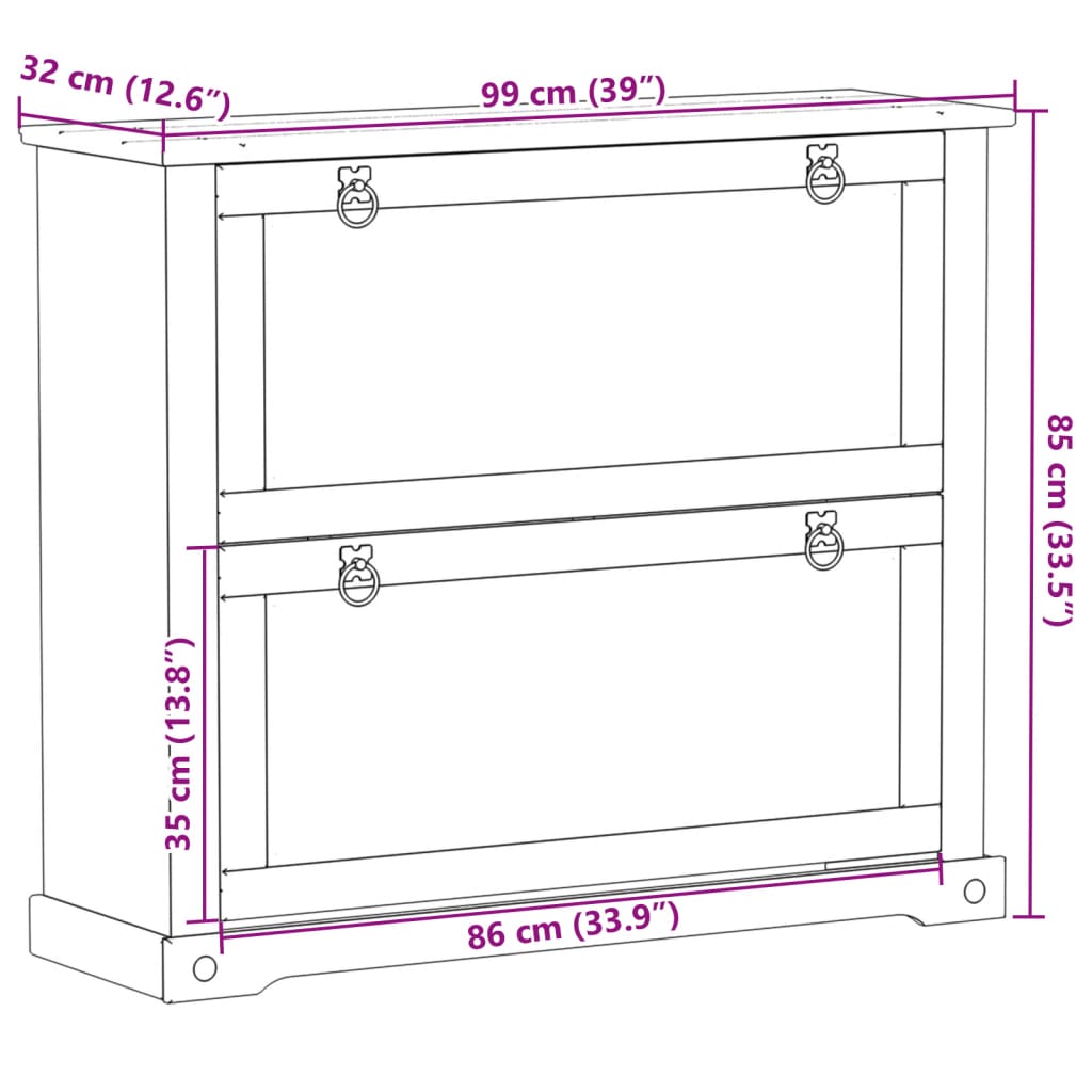 vidaXL Scarpiera Corona 99x32x85 cm in Legno Massello di Pino