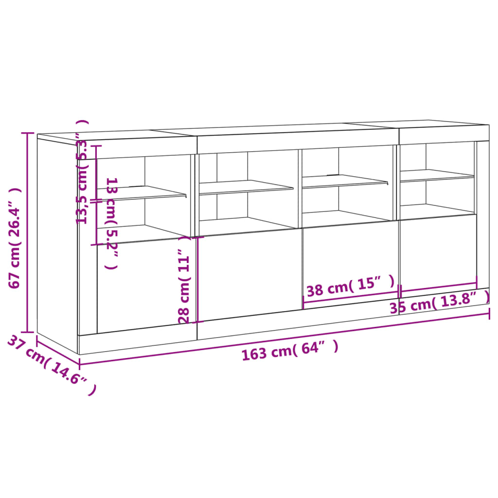 vidaXL Credenza con Luci LED Bianca 163x37x67 cm