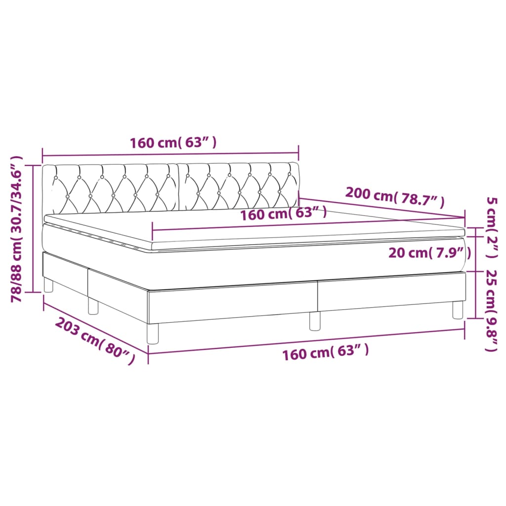 vidaXL Letto a Molle con Materasso e LED Rosa 160x200 cm in Velluto